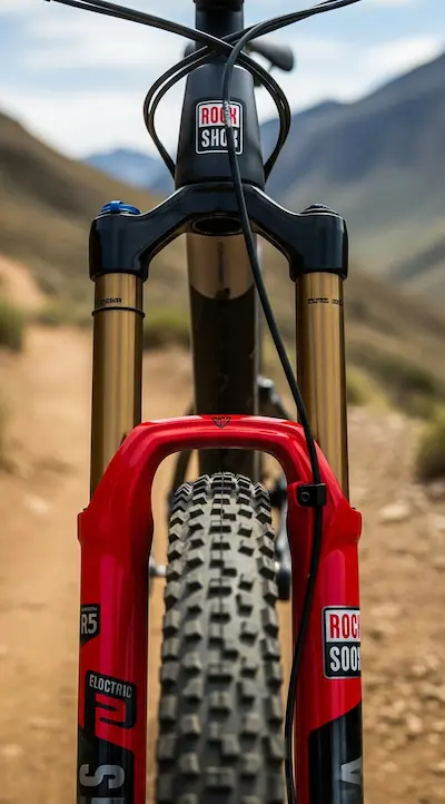 Electric Red RockShox Forks on a MTB